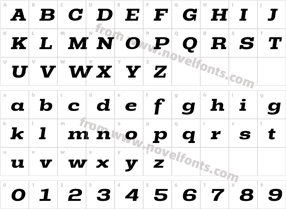 Rude Slab Extra Wide Bold ItalicCharacter Map