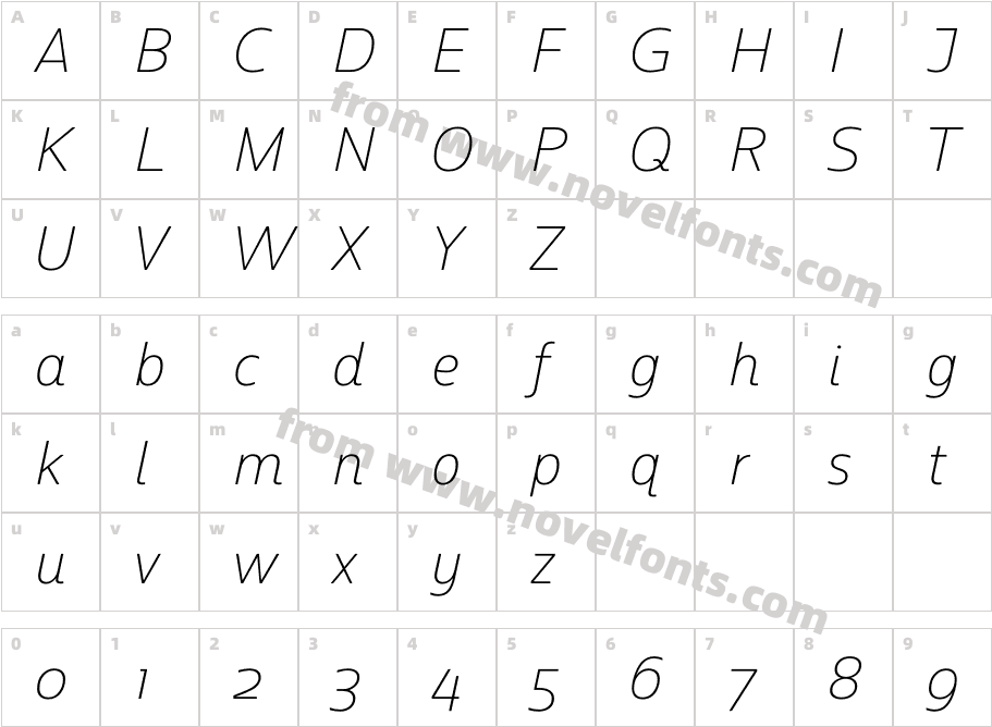 Rum Soft Sans Thin ItalicCharacter Map