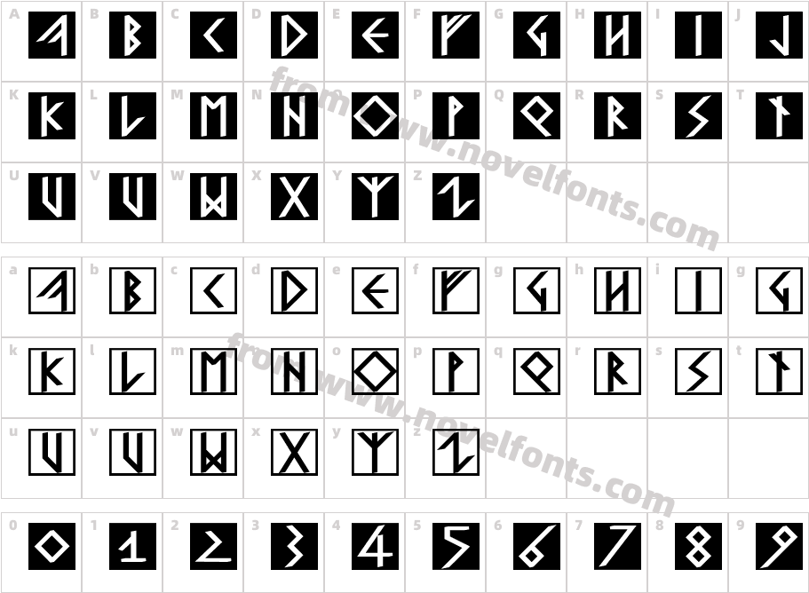 Runish Quill Black SquaresCharacter Map