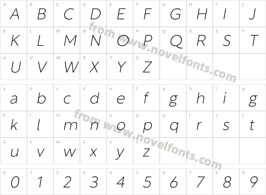 Rustica Extra Light ItalicCharacter Map