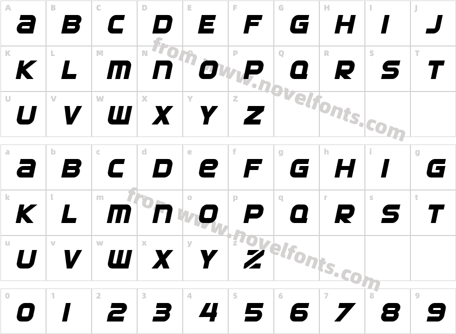 SF Automaton Bold ObliqueCharacter Map