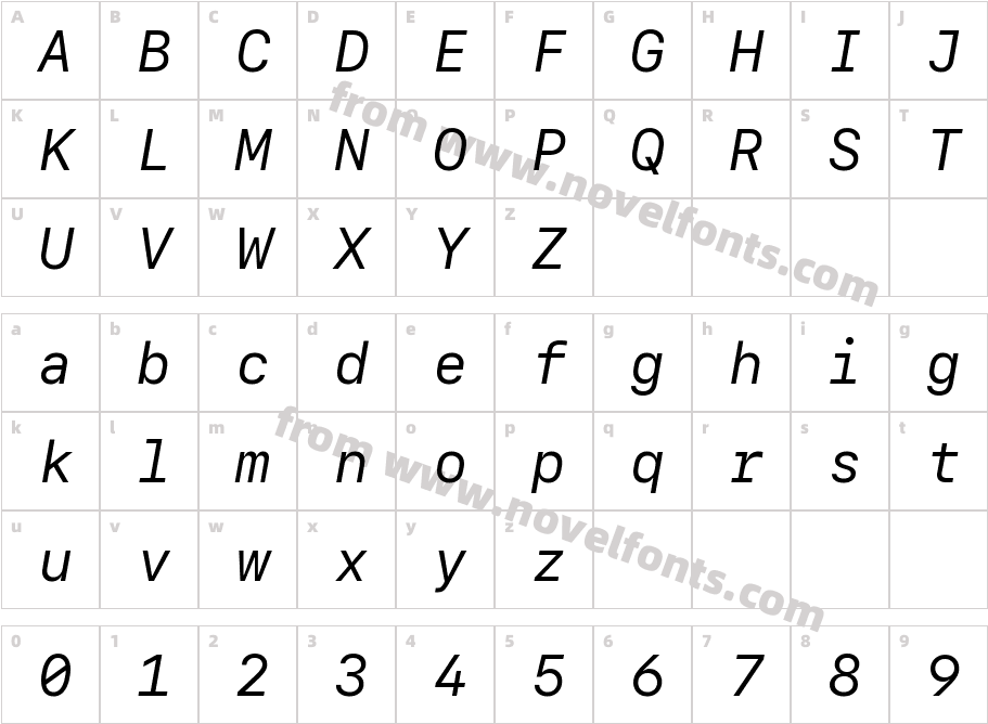 SF Mono Regular ItalicCharacter Map