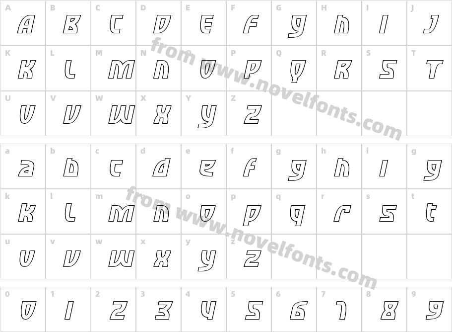 SF Retroesque Outline ObliqueCharacter Map