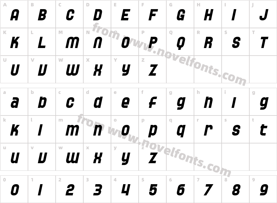 SF Speedwaystar Bold ObliqueCharacter Map