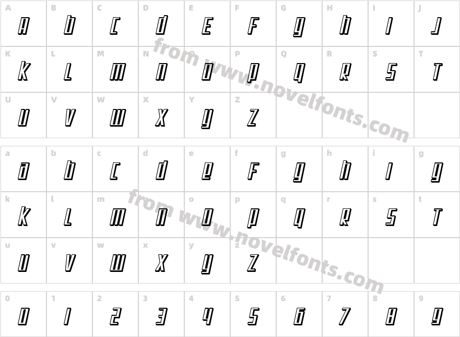 SF Square Root Shaded ObliqueCharacter Map
