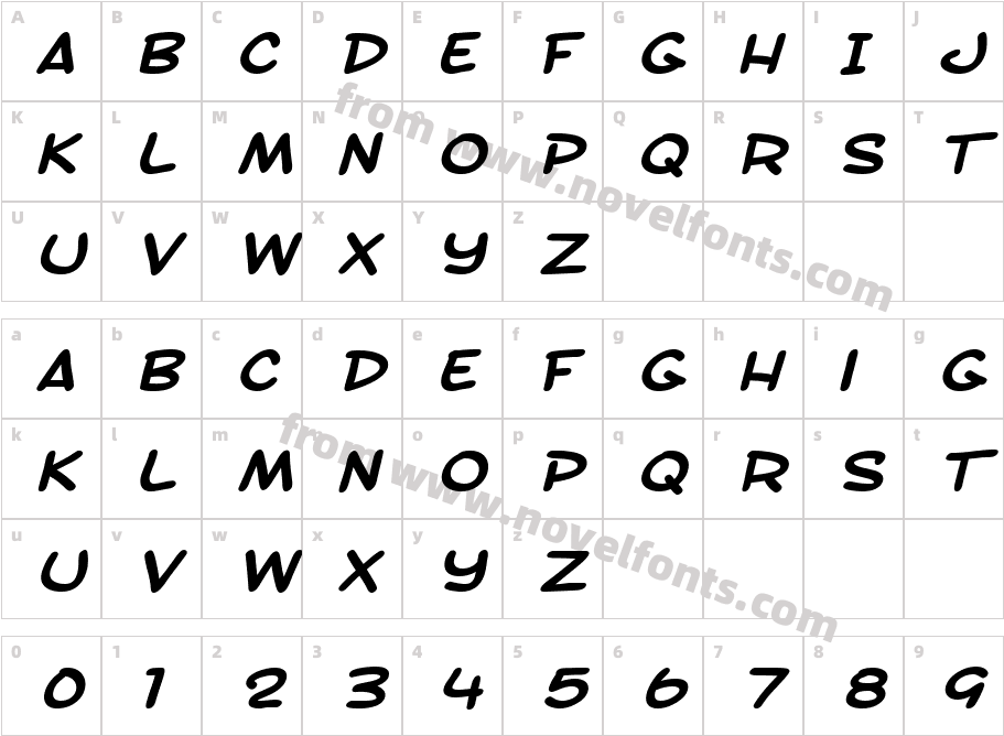 SF Toontime Extended Bold ItalicCharacter Map