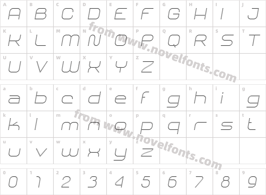 SHARY LINE italic ThinCharacter Map