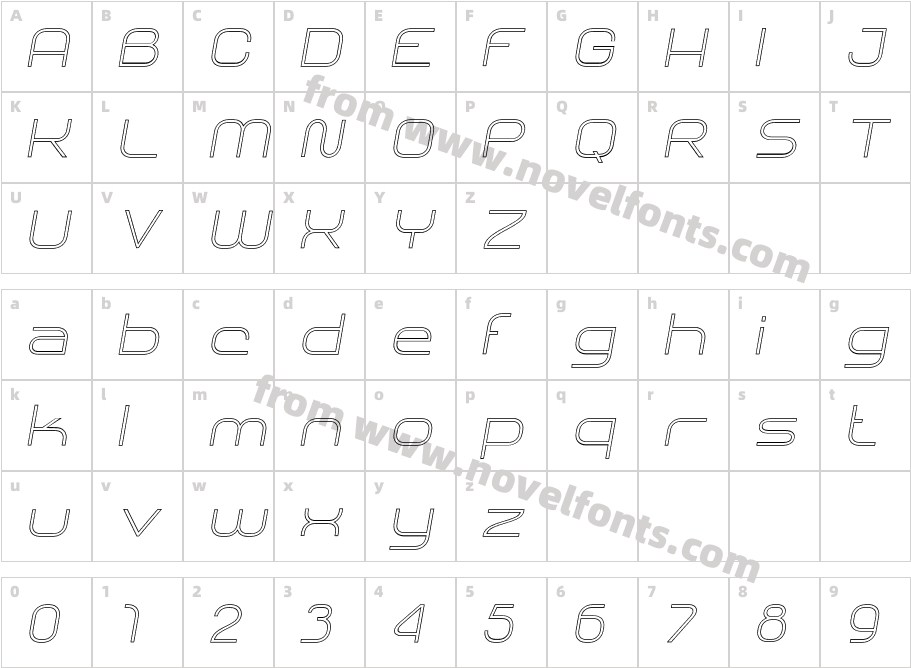 SHARY LINE italic Ultra LightCharacter Map
