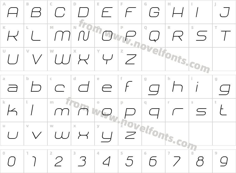 SHARY italic Extra LightCharacter Map
