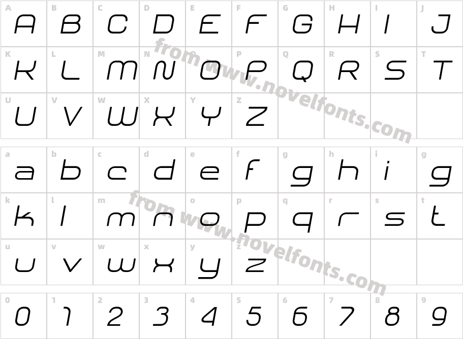 SHARY italic LightCharacter Map