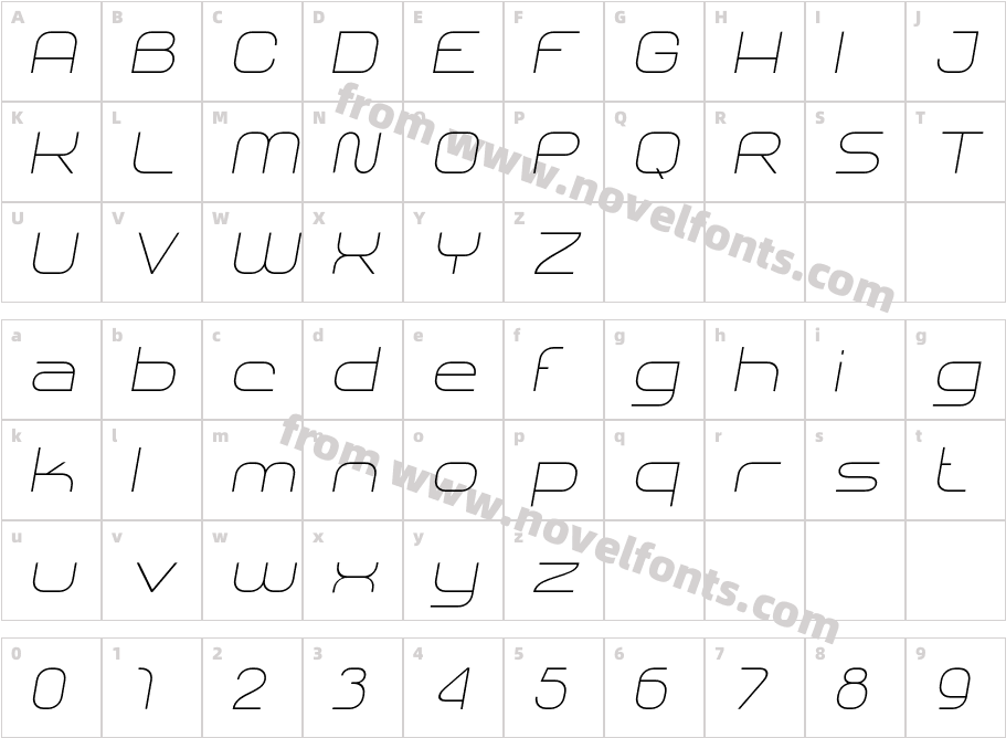 SHARY italic ThinCharacter Map