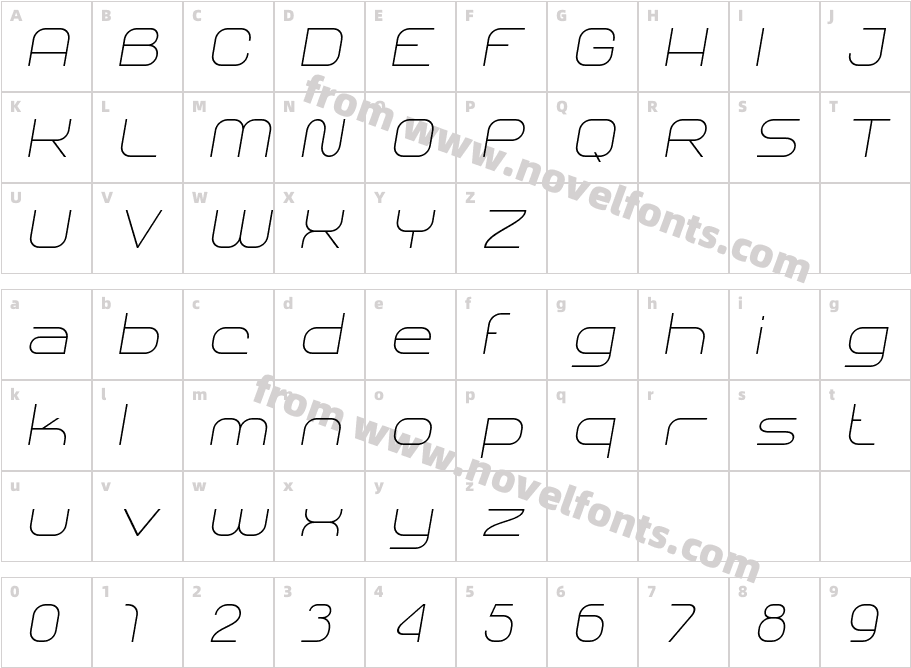 SHARY italic ThinCharacter Map