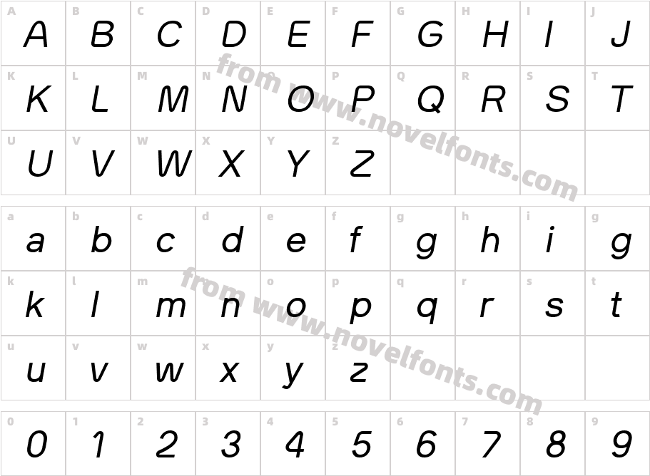 SK Curiosity ItalicCharacter Map