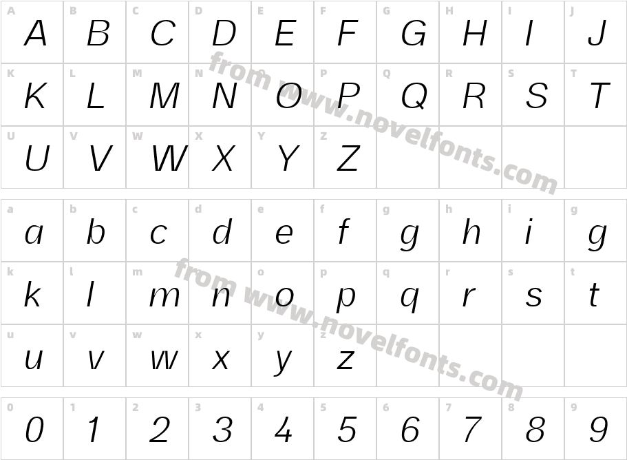 SK Selanik Thin ItalicCharacter Map