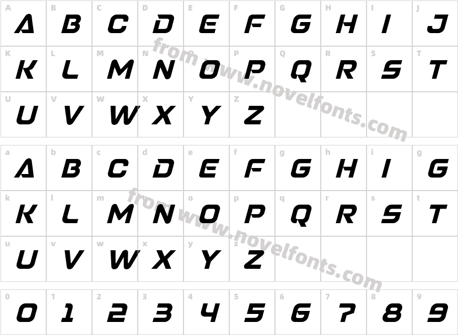 SPEEDO ItalicCharacter Map