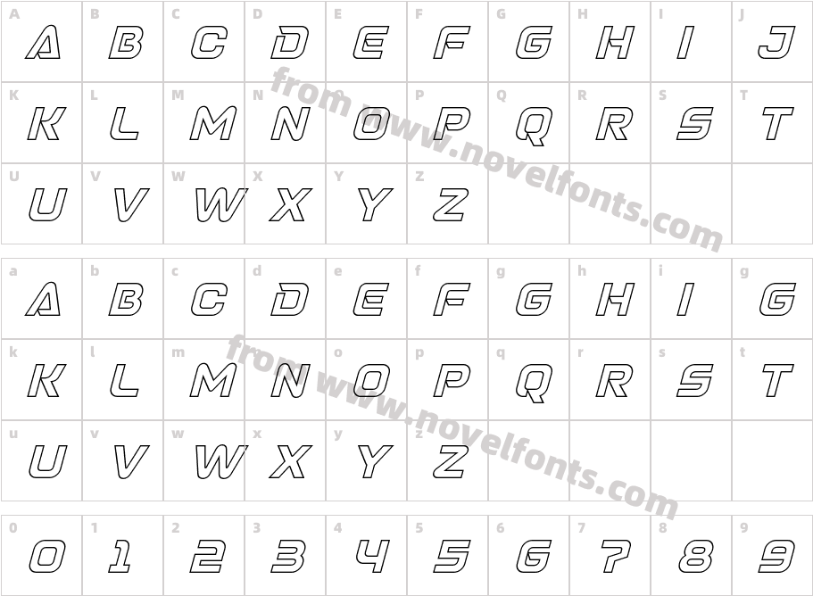 SPEEDO Outline ItalicCharacter Map