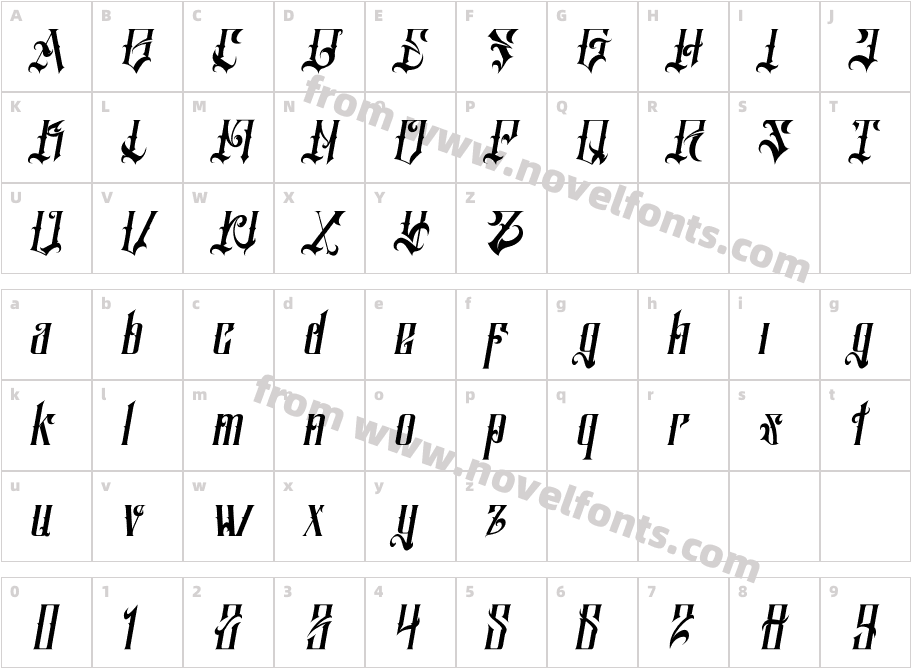 Salliery ItalicCharacter Map