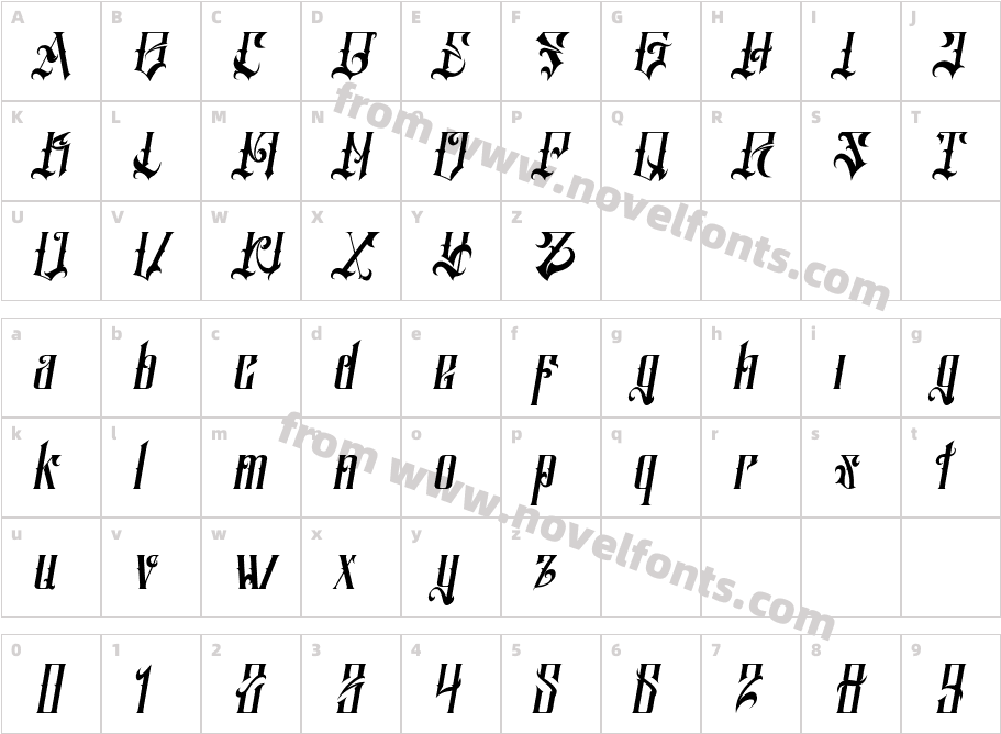 Salliery ItalicCharacter Map