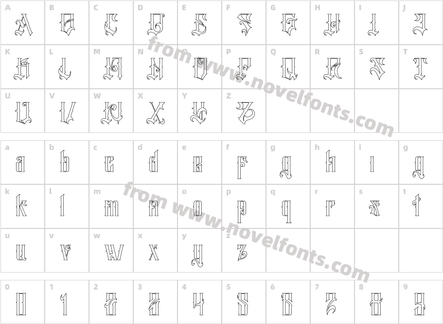 Salliery OutlineCharacter Map