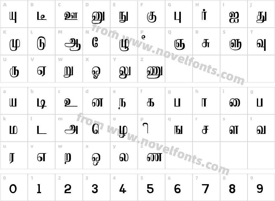 Saraswathy RegularCharacter Map