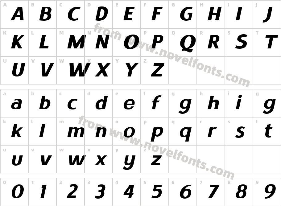 Satrio Extra Bold ItalicCharacter Map