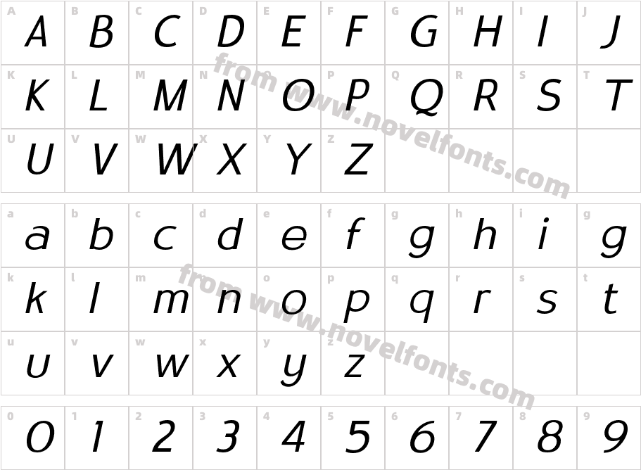 Satrio Extra Light ItalicCharacter Map