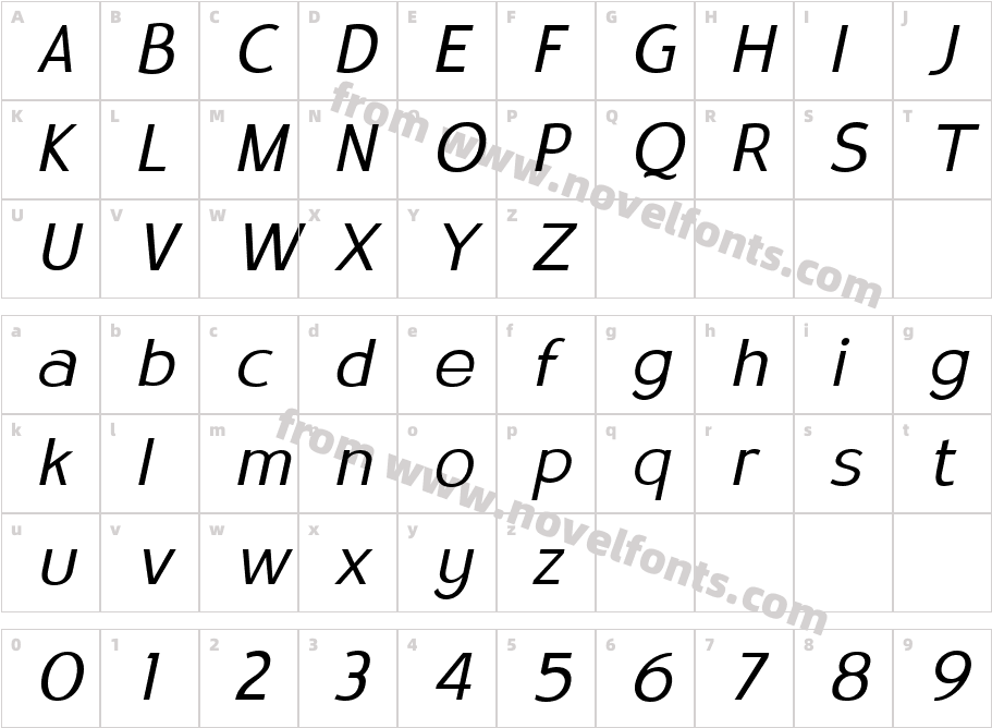 Satrio Extra Light ItalicCharacter Map