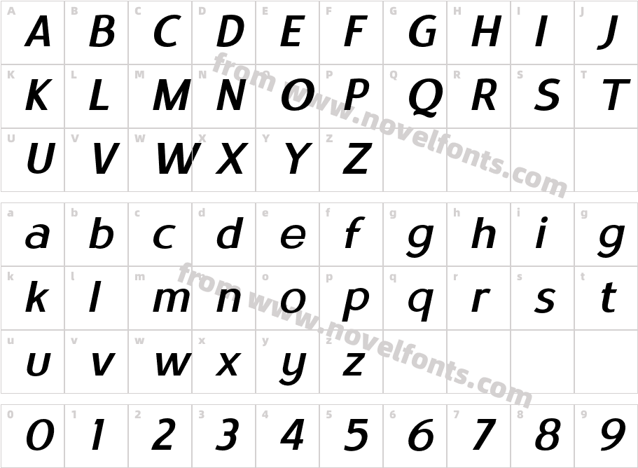 Satrio Medium ItalicCharacter Map