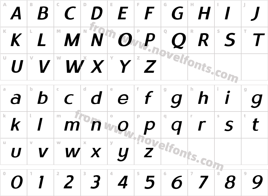 Satrio Medium ItalicCharacter Map