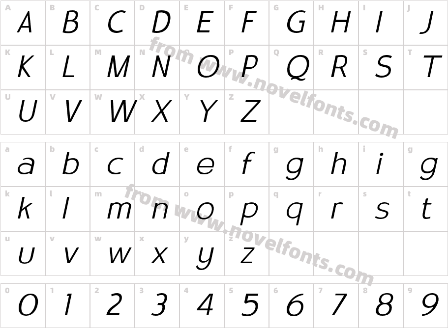 Satrio Thin ItalicCharacter Map