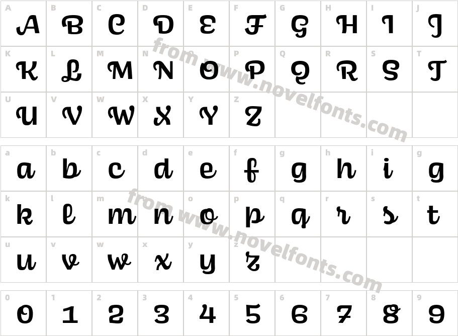Scarlet Script BoldCharacter Map