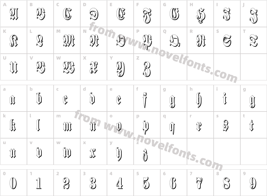 Schmalfette Fraktur SchattiertCharacter Map