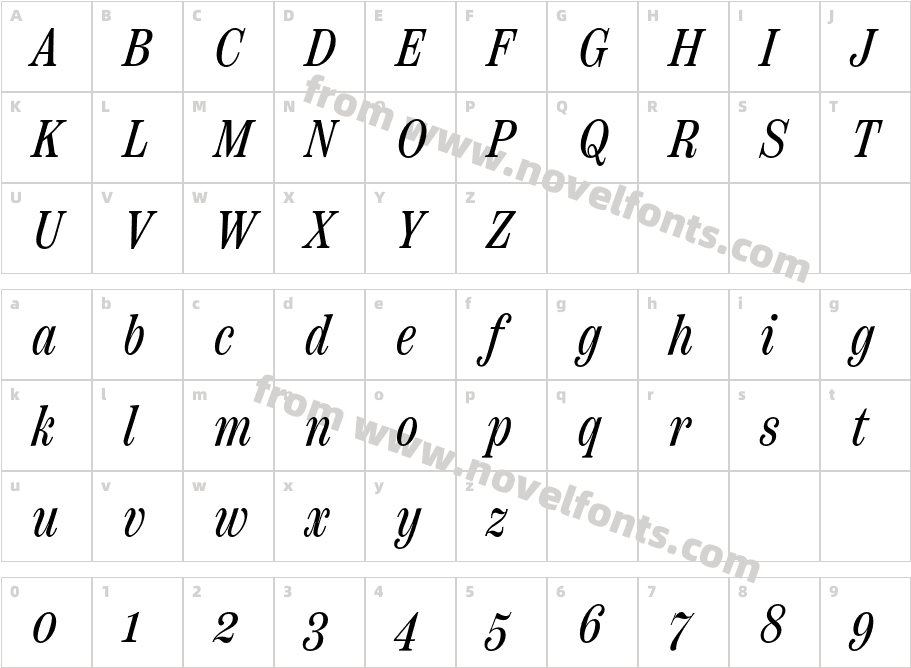 Scotch Text Compressed ItalicCharacter Map
