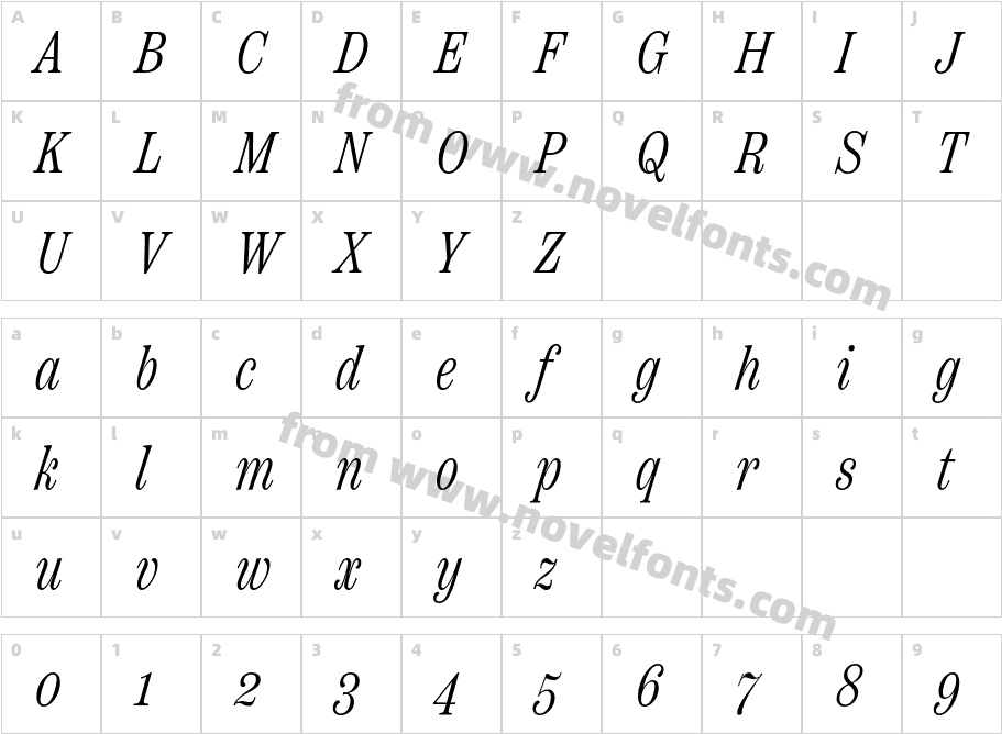 Scotch Text Compressed Light ItalicCharacter Map