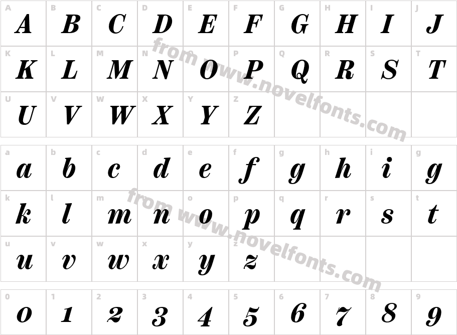Scotch Text Condensed Bold ItalicCharacter Map