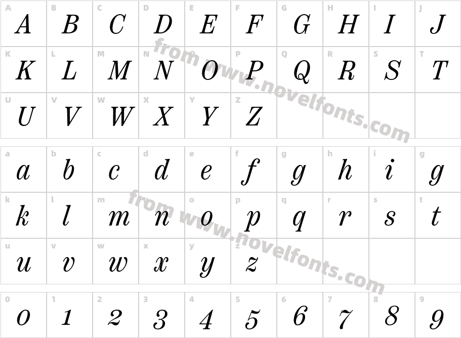 Scotch Text Condensed ItalicCharacter Map