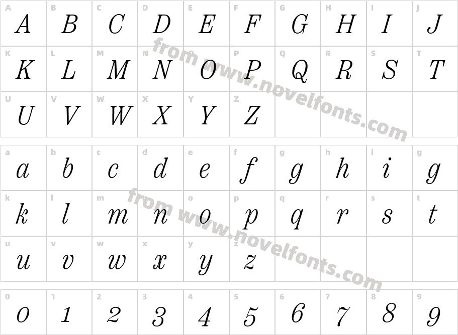 Scotch Text Condensed Light ItalicCharacter Map