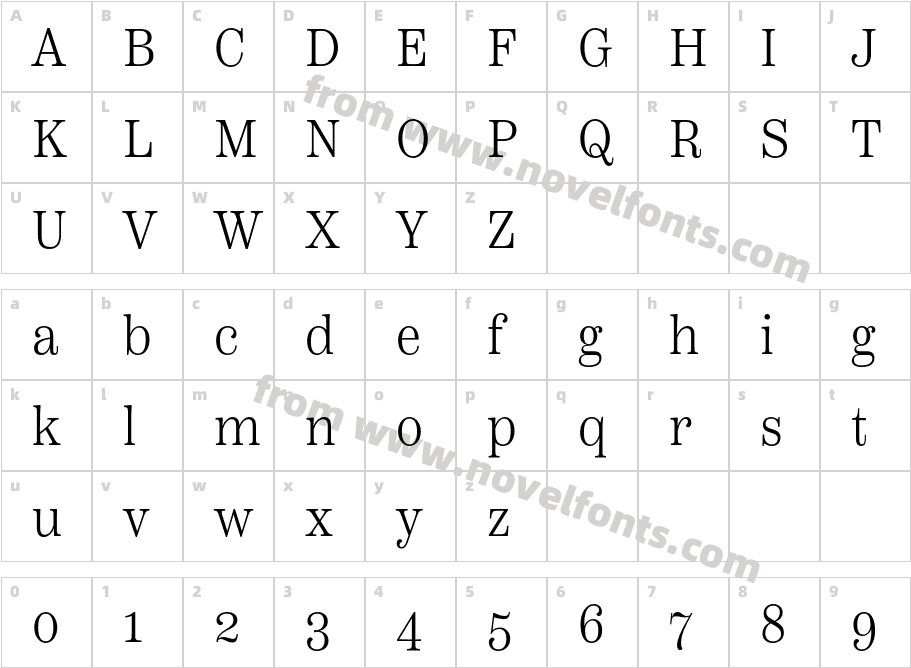 Scotch Text Condensed LightCharacter Map