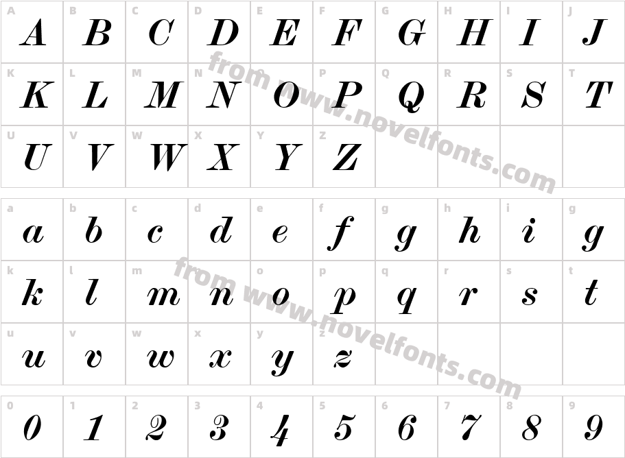 Scotch W01 Modern Bold ItalicCharacter Map