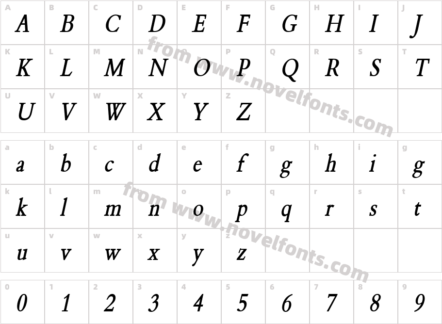 Nadine 2 Thin BoldItalicCharacter Map