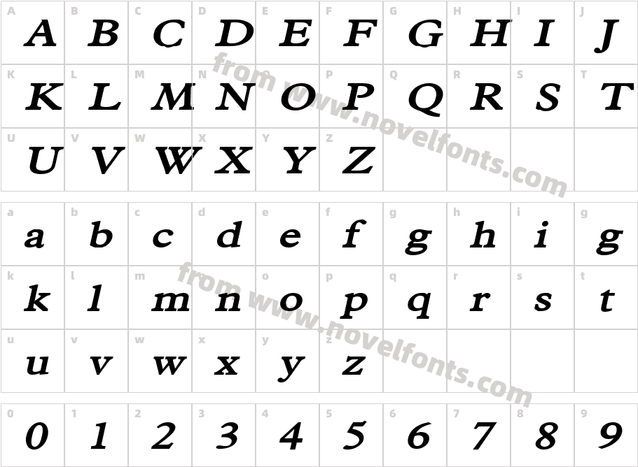 Nadine Condensed Bold ItalicCharacter Map