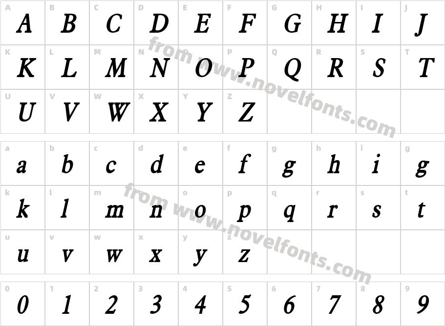 Nadine Condensed BoldItalicCharacter Map