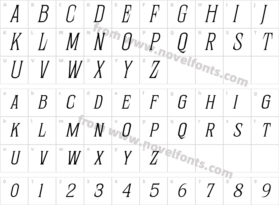 Sernes Thin ItalicCharacter Map