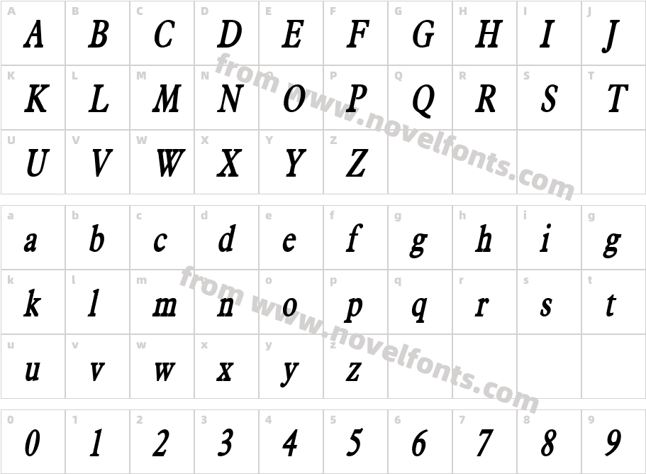 Nadine Thin BoldItalicCharacter Map