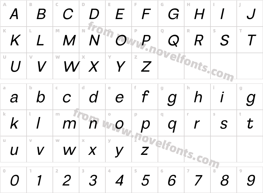 Serotiva Medium ItalicCharacter Map