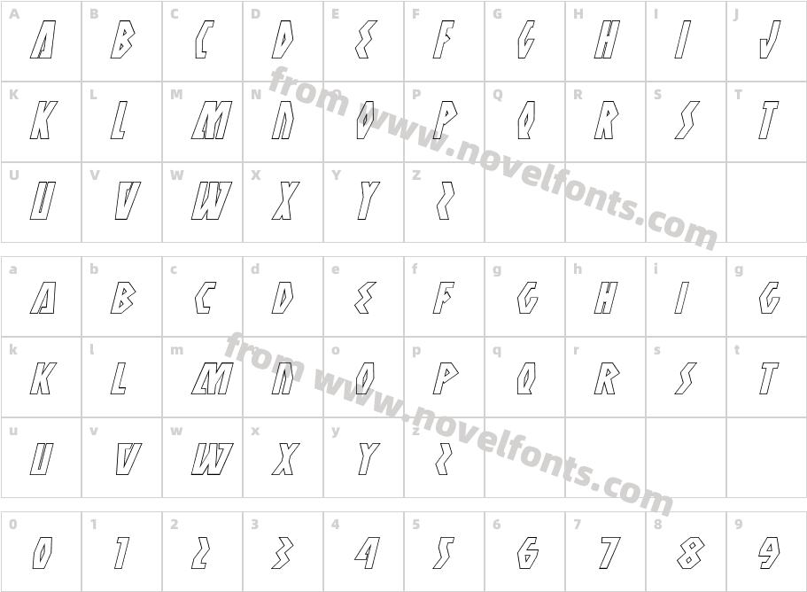 Antikythera Outline ItalicCharacter Map