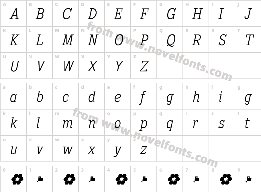 Sextan Light ItalicCharacter Map
