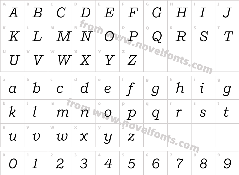 Shift Book ItalicCharacter Map