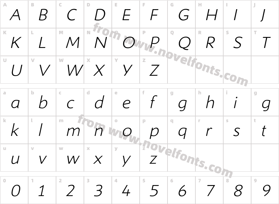 ShinnRR Light ItalicCharacter Map