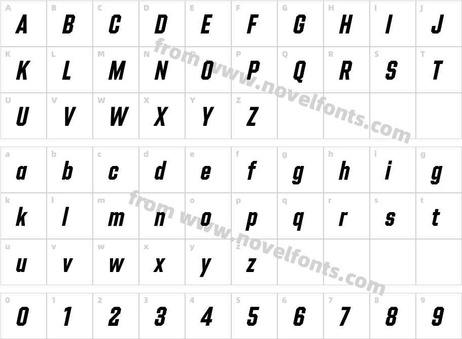 Shuttleblock Condensed Bold ItalicCharacter Map